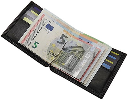 myledershop Echt Leder Dollarclip Geldbörse/Geldbeutel/Portemonnaie/Portmonaise/Geldtasche/Portmonee mit Geldklammer in Vegetabil Gegerbtem Rinderleder MJ-Design-Germany in Schwarz