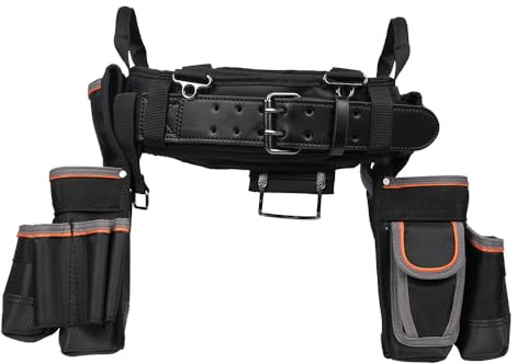 Klein Tools 55429 Tradesman Pro Elektriker Werkzeuggürtel und Werkzeugtasche Combo, Schwarz, Größe XL, Gepolstert, Ballistisches 1680D-Gewebe, 26 Taschen, 44 cm Taillenumfang, 13.5 x 10.25 cm, 1 Stück