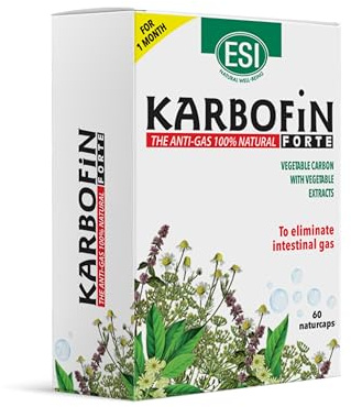 ESI - Karbofin Forte, Integratore Alimentare in Capsule a Base di Carbone Vegetale, Favorisce l’Eliminazione dei Gas Intestinali, Senza Glutine e Vegan, 60 Naturcaps