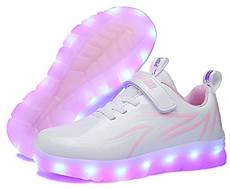 Axcer LED Scarpe Sportive per Bambini 7 Colori USB Carica Lampeggiante Luminosi Running Sneakers con Luci Traspirante Basso Ultraleggero Sport Baskets Shoes Regali di Natale/Compleanno