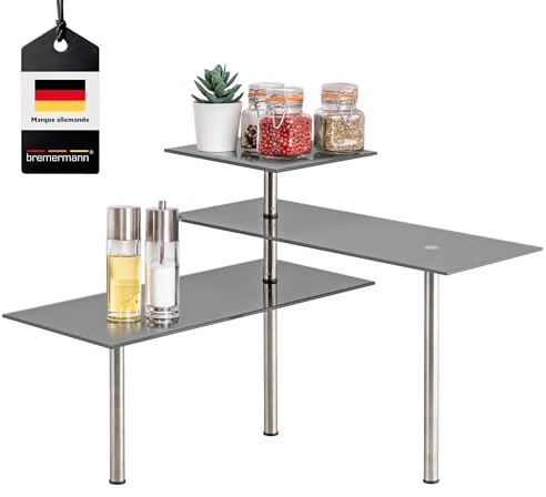 bremermann Glas-Eckregal, Küchenregal, aus Glas und rostfreiem Edelstahl (Grau)