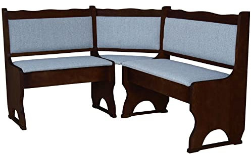 k koma Eckbank aus Massivholz Kiefer in Nussbaumfarben mit Polsterung in Hellgrau – Rustikale Sitzgruppe für Küche & Esszimmer (100 x 120)