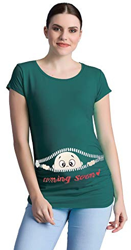 Coming Soon – roligt roligt sött mammamode med motiv mammaskjorta för graviditet t-shirt graviditetströja kortärmad, Dunkelgrün, S