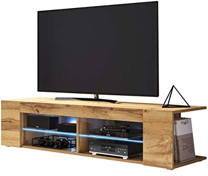 Mirjan24 Lowboard Francis mit Seitenregal und Led-Beleuchtung, Fernsehschrank, TV Schrank, TV-Tisch, Highboard, Fernsehtisch, Sideboard, Naturtöne, TV Bank in Holz-Optik (Eiche Wotan, Modell: 180)
