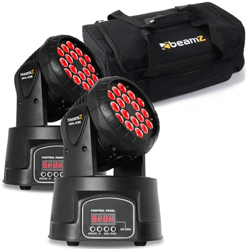 BeamZ MHL108MK2 - Movinghead 2er Set, 2x BeamZ Moving Head mit Tasche, 2 kompakte RGB LED Washer, DMX Disco Licht, Soundgesteuert, DJ Licht Party Lichteffekt, Discolicht Partylicht