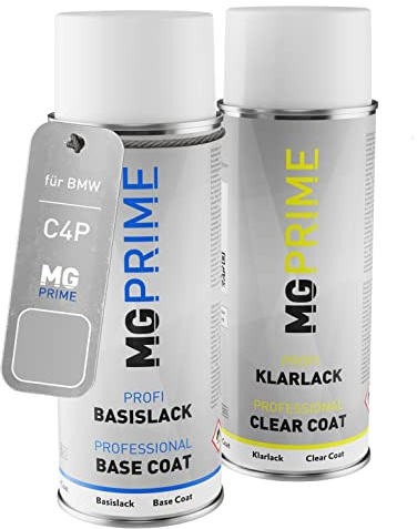 MG PRIME Autolack Spraydose für BMW C4P Brooklyn Grau Metallic + Klarlack | Brooklyn Grey Metallic, Set aus Basislack + Klarlack, Sprühdosen 400ml