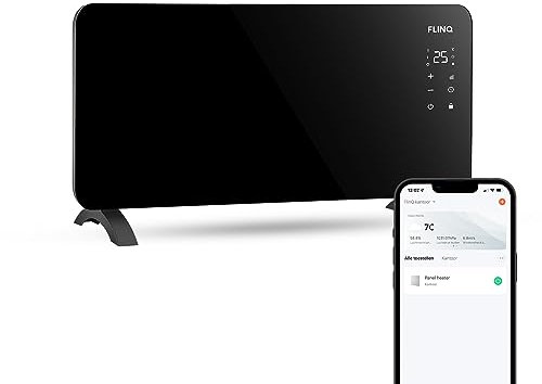 FlinQ Smart Konvektor Heizung 2000W - Glaskonvektor Mit App Steuerbar - Beheizt bis zu 60m3 - Mobile Heizung Elektrisch - 96 x 46 x 13 cm - Schwarz