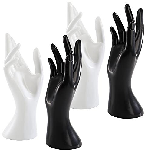 Okllen 4 Pack Female Mannequin Hand, Hand Ring Display Stand Jewelry Organizer Bracelet Bangle Necklace Holder for Hands Chain, Finger Ring, Glove, White & Black, Right Hands