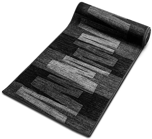 KARAT Tapis de Passage antibactérien Via Veneto Noir, Carpette de Couloir avec Dos en Latex antidérapant, Protection antisalissure pour Le Sol de Cuisine Chambre Salon, Doux aux Pieds Nus (80x150 cm)