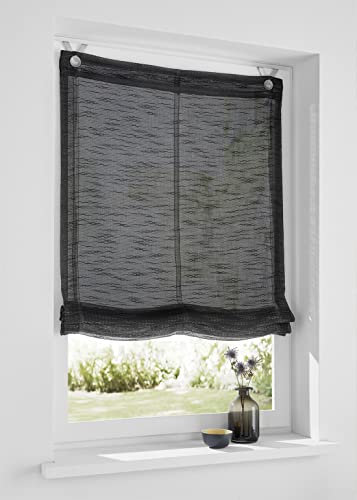 Ösenrollo Celtic Anthrazit Unifarben Leinenoptik Raffrollo ohne Bohren Raffrollo mit Fensterhaken (60x140cm)