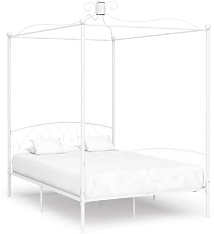 INLIFE Himmelbett-Gestell Weiß Metall 140 x 200 cm-4471