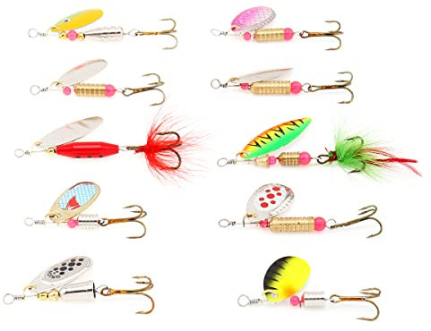 OriGlam 10 x Angelköder, Spinnköder, Hartmetall-Spinnköder, Angellöffel, Metall-Angelköder, bunte harte Angelköder