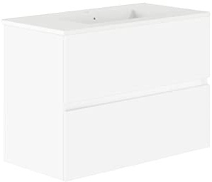 Baikal, Conjunto de baño Natura. Mueble de Baño de Fondo Reducido, con Lavabo cerámico. Distribución Dos Cajones. Mueble MONTADO. Dos Cajones sin Espejo. Fondo 36cm 80 cm Blanco