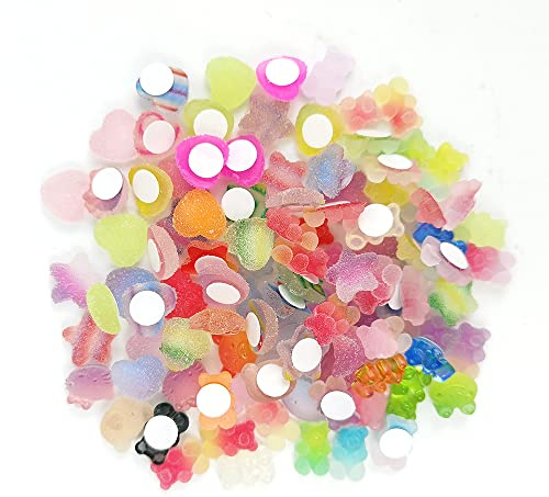 YAVO-EU Candy Resin Charms 100Stück Selbstklebend Zufällig Harz Flatback Cabochons Schleimperlen Charms Für DIY Telefon Dekor Sammelalben Verzierungen Haar Kostüm Accessoires Ornamente