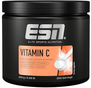 ESN Vitamin C, 250 g Pulver, hochdosiert, leicht lösliches, säurefreies & gepuffertes Vitamin C, vegan - made in Germany