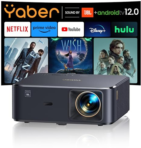 Projector 4K with Google TV, YABER K2s WiFi 6 Bluetooth Projector, Sound by JBL, Dolby Audio, Auto Focus & Keystone,Native 1080P 4K Supported Outdoor Movie Projector with Netflix 7000+ Apps