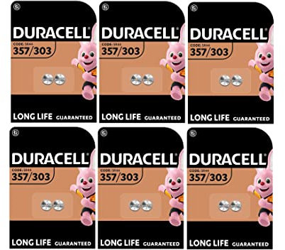 12 pilas Duracell 357/303 SR44 con óxido de plata (6 blísters de 2 baterías), 12 pilas