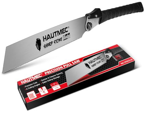 HAUTMEC Japanese Pull Saw, 9“ Foldable Hand Saw with SK5 Steel Blade, Trapezoidal Teeth for Woodworking, Sharp Stone Series, HT0312