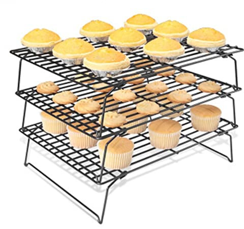 Baking Cooling Shelf Bread Cooling Rack Foldable Non stick Cake Cooling Rack Drying Net Cooling Rack Baking Tools Cake Cooling Mesh (Color : Black, Size : 2pcs) (Black 2pcs) (Black 3pcs)