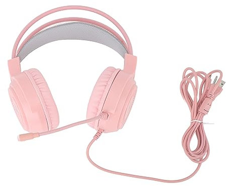 Alomejor Casque de Jeu RGB Lighting 7.1 Channel Surround Sound USB et 3.5mm Dual Jack Wired Headphone pour PC Console Laptop (Rose)