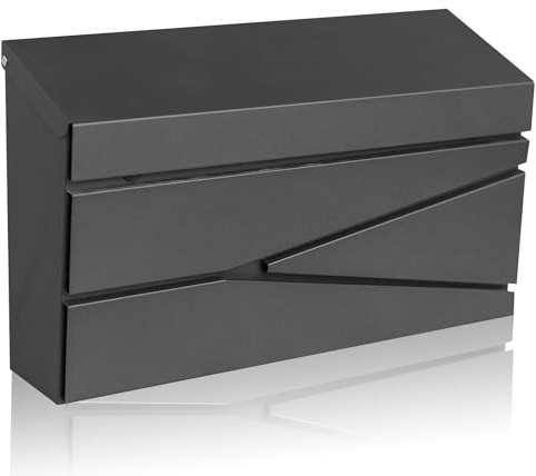 Ydocabinit Wall Mount Mailbox, Large Capacity Mailbox for House, Galvanized Steel Rust-Proof Metal Post Box Drop， Mailboxes for Outside, 15.74×9.84×4.33, Black Modern Sleek Style
