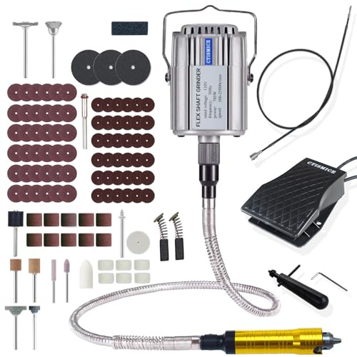 CTISMICE 780W Flex Shaft Rotary Tool, 500-25000RPM Flexible Shaft Grinder Kits with Variable Speed Foot Pedal and 110pcs Accessories for Grinding Polishing Sanding Deburring Cutting Buffing Finishing