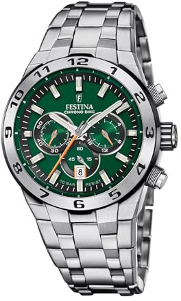 FESTINA Reloj Hombre Analógico de Acero Inoxidable 316l Plateado - Movimiento de Cuarzo - Cronógrafo - Calendario - Cristal Mineral de Alta Resistencia - Resistente al Agua 10 ATM F20670/2 Chrono Bike