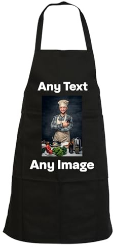 Gift Hub - Personalised Aprons For Women And Men, No Pocket apron customised any image text Gift For your wife, Kitchen Cooking One Size Adult Birthday BBQ Apron, Color Black