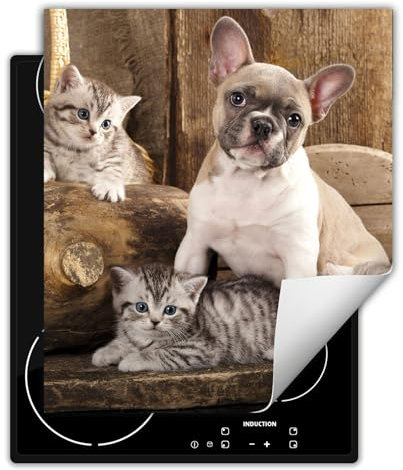 DarHaus Herdabdeckplatte Einteilig Ceranfeld Abdeckplatte Induktionsschutz Küche Deko Vinyl Matte Aufrollbar 45x52 cm, Katzen und Hunde
