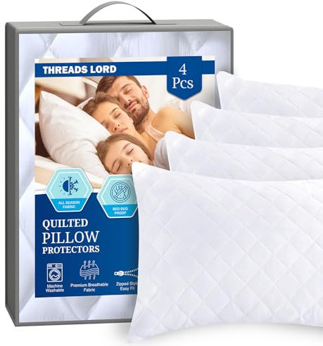 Le-Ostél Pillow Protectors 4 Pack - Ultra Soft Zipped & Hypoallergenic Quilted Pillow Protectors - Soft & Breathable Microfiber Anti Allergen Pillowcase 4 Pack (50 x 75 CM)