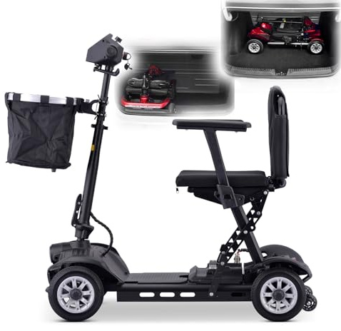 HZWJD Elektrischer Rollstuhl Scooter,Roller Erwachsene,4-Rad-Mobilitätsroller,Rollatoren Für Senioren,Elektrischer Rollstuhl,Für Senioren,Erwachsene,Behinderte Ältere Menschen Black~10ah