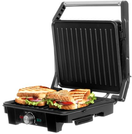 STANDARD | Grill elettrico - 2200W | macchina per panini | Griglia da cucina con controllo della temperatura, luci a LED | Griglia multifunzione in acciaio inox per panini, bistecche, toast e verdure