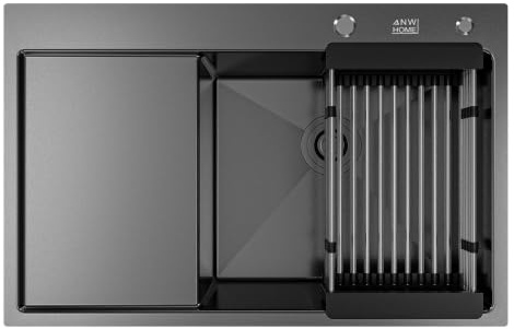 ANW HOME Evier Cuisine 1 Bac 78x50 cm, Graphite PVD