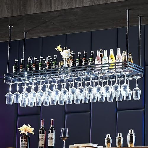 Estante para copas de vino negro de estilo europeo para barras de techo para colgar copas y soporte para botellas de vino (tamaño: 120 x 35 cm)