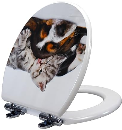 Fanmitrk Wooden Soft Close Toilet Seat, Thickened MDF Wood Toilet Seat with Adjustable Strong Zinc Alloy Hinges, Comfortable, Durable, Easy to Clean and Install (MF-MDF2110)