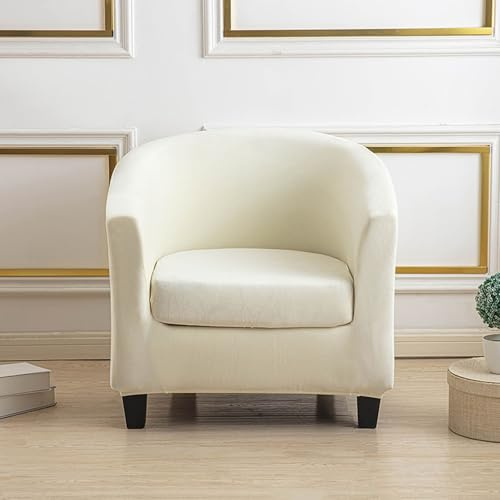 Surwin Samt Sesselbezug Sesselschoner mit Elastisch Stretch Husse, Monochrom Split Sesselüberwurf Universal Chair Schonbezug Sofabezug für Clubsessel Lounge & Cocktailsessel (Creme)