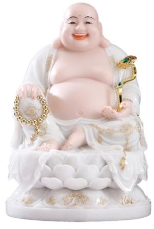 Buddha Figur Garten Statue Weiße Porzellan-Statue Mit Großem Bauch, Lachender Buddha Maitreya, Friedensharmonie, Meditierend, Für Heimdekoration Budda Dekofigur(16in)