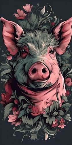 Malen Nach Zahlen Erwachsene Groß Tier Schwein Malen Nach Zahlen Eigenes Bild, DIY Malen Nach Zahlen Kinder Ölgemälde Set, mit 3 Pinsel und Acrylfarben Leinwand Basteln Mädchen Geschenk 40x80cm T-570