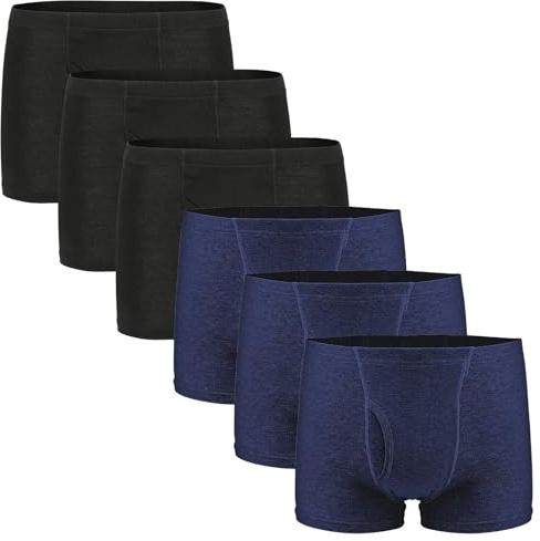 6 Pares de Calzoncillos para Incontinencia Hombre Boxer de Algodón Lavable y Reutilizable con Almohadilla Absorbente de 300 ml Ropa Interior Absorbente Negro y Azul Talla XL