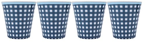 Baxnore 4 Pack Commercial Melamine Cups, 260ml Coffee Mugs for Restaurant Cafe, Dark Blue Grid, Drinkware for Hot Cold Beverages, Stackable Space Saving