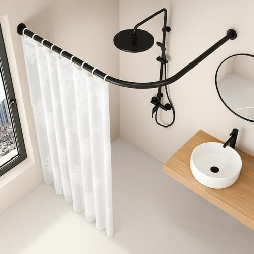 Asta per tenda da doccia a forma di L in acciaio inossidabile, asta angolare retrattile, supporto per tenda da doccia spesso, antiruggine e durevole (75-95 x 75-95) cm