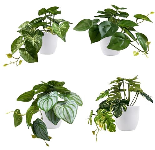 QINGYIWL 4 plantas artificiales en macetas, 4 unidades de mini plantas decorativas pequeñas plantas artificiales como plantas colgantes reales para balcón, habitación, salón, cuarto de baño