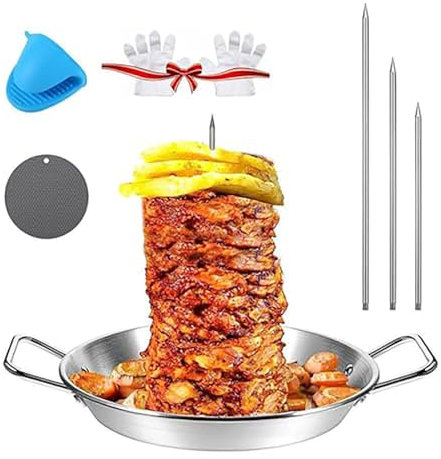 Gyro Pan – 304 spiedo verticale in acciaio inox per forno, include 3 punte rimovibili e spazzole per tacos Al Pastor, Shawarma, kebab, piatti barbecue