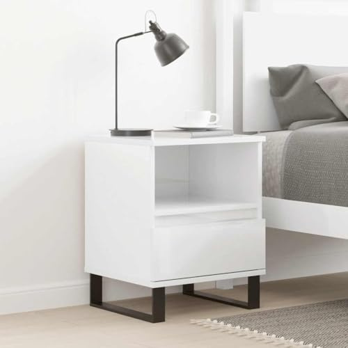 MOBCANT Nachttisch, Telefontisch Nachtkasten Couchtisch Nachtischschränke Geeignet für Schlafzimmer Hotel Wohnstube Schlafsaal Hochglanz-Weiß 40x35x50 cm Holzwerkstoff