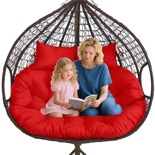 DLLDLGG Wasserdichtes Eierstuhl-Ersatzkissen, 149 X 109 cm, Dickes Hängekorb-Sitzkissen, Hängekorb-Schaukelkissen für Drinnen und Draußen Mit Kopfstütze(Red,Ordinary_67*47IN)
