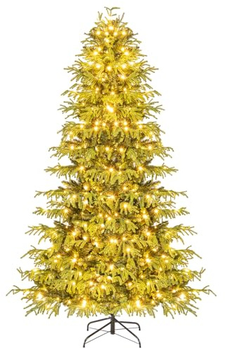RELAX4LIFE Árbol de Navidad con 270/370 Luces LED Blanco Cálido y 746/1090 Ramas de PVC y TPE, Árbol de Navidad con Luces Incorporadas con Diseño de Bisagras para Hogar, Oficina y Tienda (210cm)