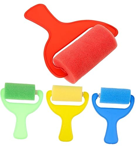 Rulli Pennelli Spugna Colorati per Bambini, 4 Pezzi Impugnatura