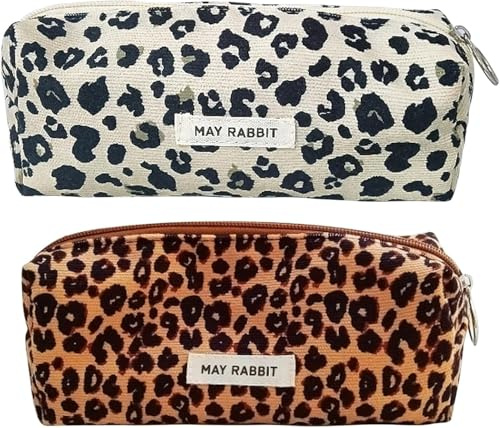2 Stück Federmäppchen Cord-Stoff 19*7*6CM Pencil Case Waschbar Stiftemäppchen Tragbares Federmappe Aesthetic Federmäppchen mit Praktischem Reißverschluss,für Student Teenager (Leopardenmuster)