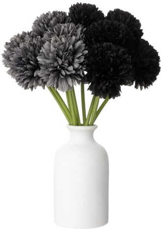 QUARKZMAN 10 Stück Künstliche Chrysanthemen Blumen Bälle Schwarz/Grau | Falsche Chrysanthemen Blumen Strauß, Seiden Kunstblumen, Für Zuhause Garten Hochzeit Party Deko