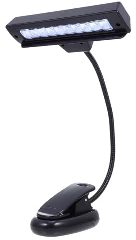JOINPAYA LED Notenständerlampe mit Klemme, 10 Leds, Schwarz, Tragbar | Kunststoff und Metall, Verstellbarer Leuchtarm, 3 Stück Aaa Batterien, für Bühne und Arbeit